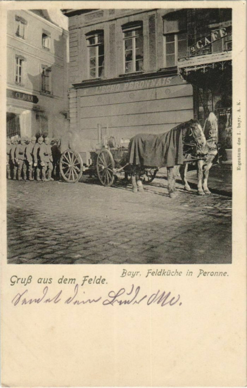 Carte postale ancienne Peronne Bayr. Feldküche à Y