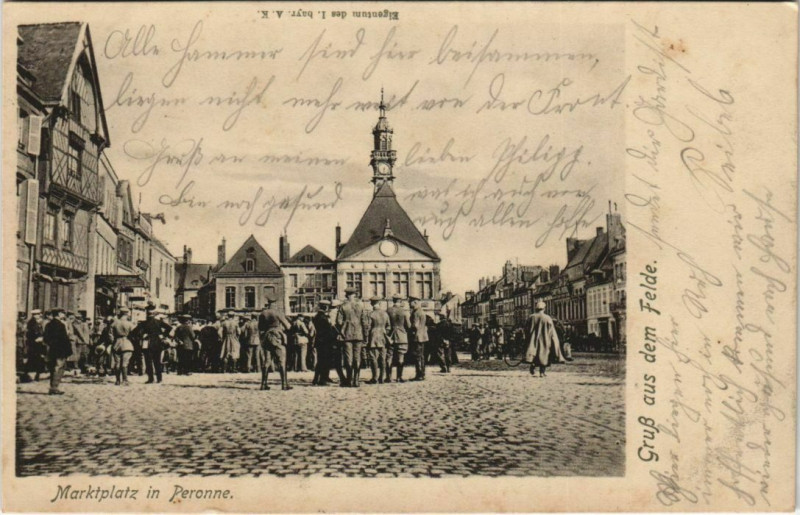 Carte postale ancienne Guerre Peronne Marktplatz
