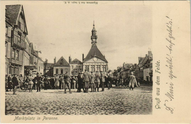 Carte postale ancienne Guerre Peronne Marktplatz