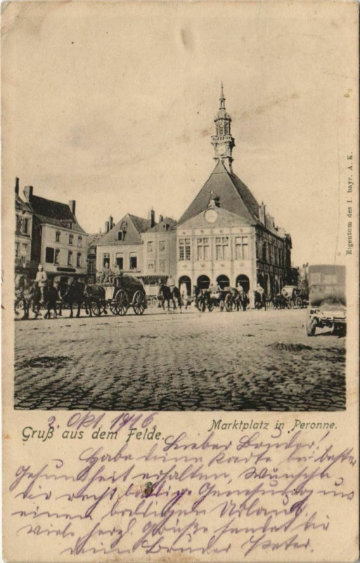 Carte postale ancienne Guerre Peronne Marktplatz