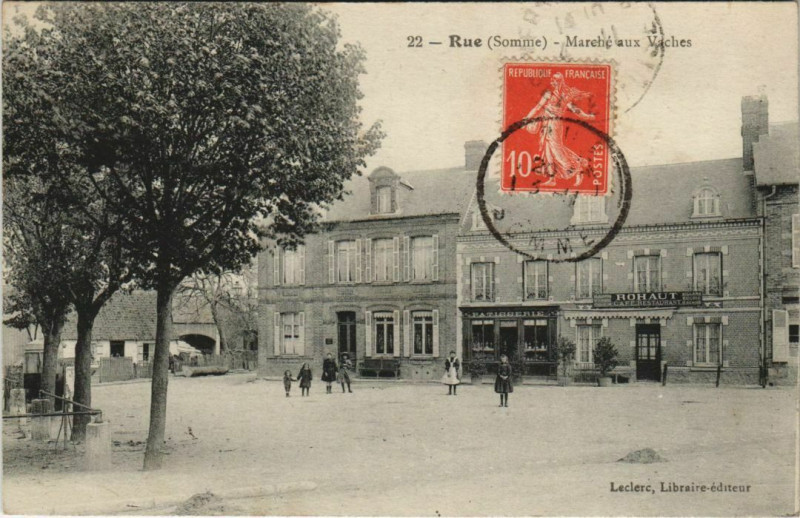 Carte postale ancienne Rue Marché aux Vaches à Rue
