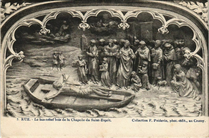 Carte postale ancienne Rue Chapelle du Saint-Esprit Bas-relief à Rue
