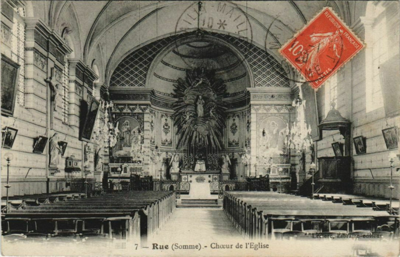 Carte postale ancienne Rue Choeur de l'Eglise à Rue