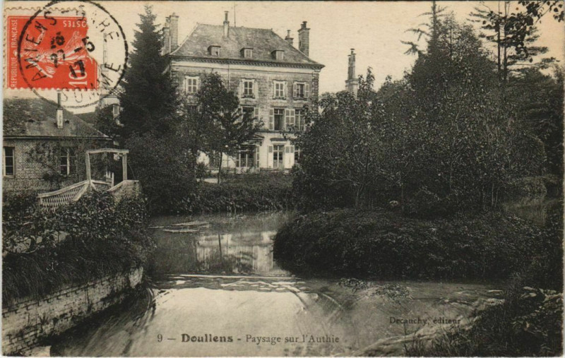 Carte postale ancienne Doullens Paysage sur l'Authie à Authie