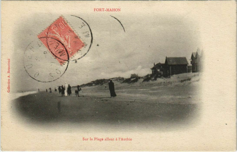 Carte postale ancienne Fort-Mahon Sur la Plage allant a l'Authie à Authie