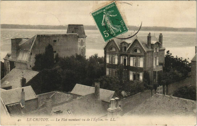 Carte postale ancienne Le Crotoy Le Flot montant vu de l'église au Crotoy