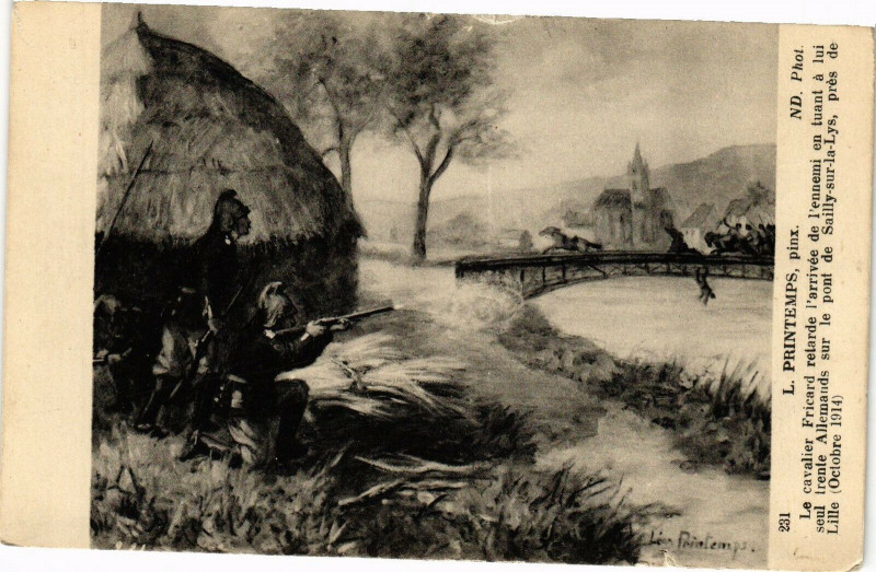 Carte postale ancienne L.Printeps prinx - Le cavalier Pricard retarde l'arrivée de