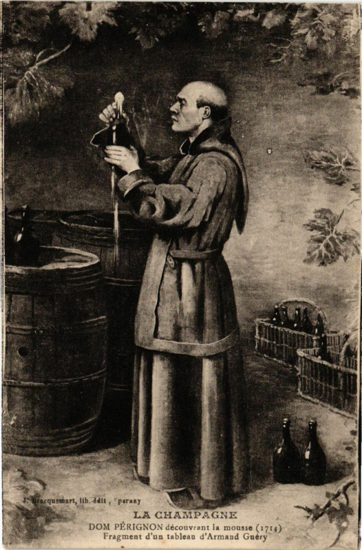 Carte postale ancienne La Champagne - Dom Perignon decouvrant mousse (1714) - Fragment