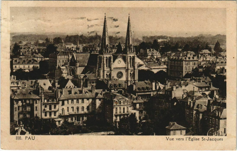 Carte postale ancienne Pau vue vers l'Eglise Saint-Jacques France à Pau