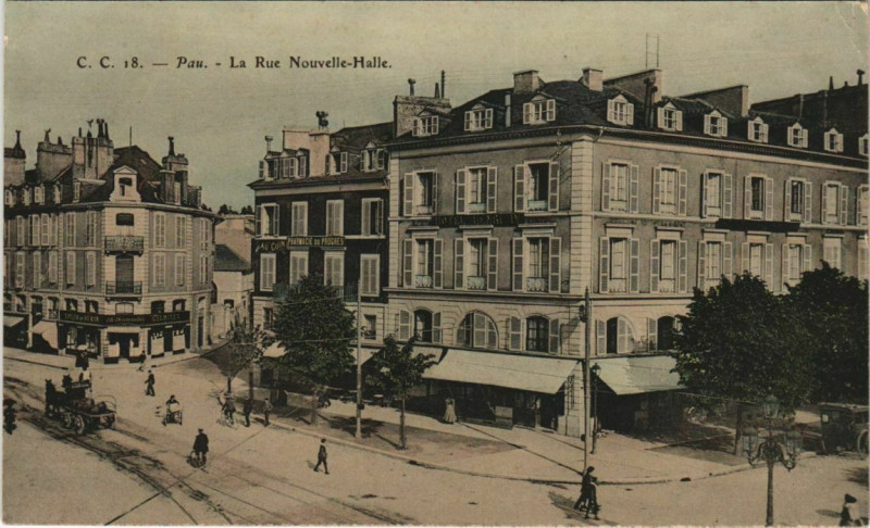 Carte postale ancienne Pau Rue Nouvelle Halle France à Pau