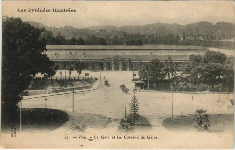 Carte postale ancienne Pau La Gare et les Coteaux de Gelos France à Gelos