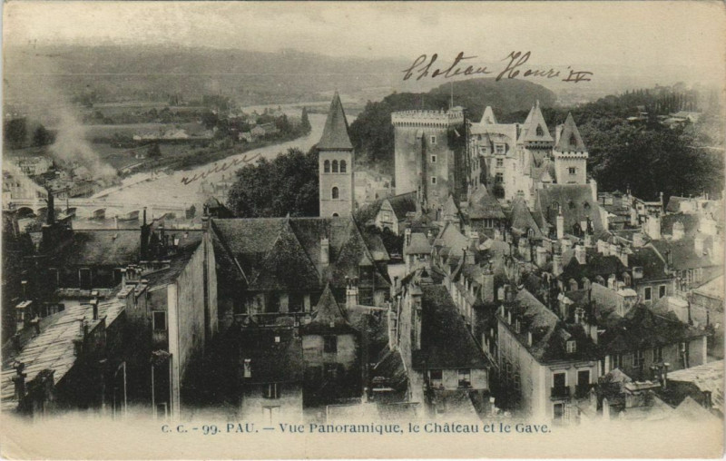 Carte postale ancienne Pau vue panoramique ,le Chateau et le Gave France à Pau