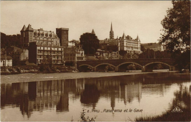 Carte postale ancienne Pau Panorama et le Gave France à Pau
