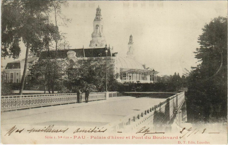 Carte postale ancienne Pau Palais d'Hiver et Pont du Boulevard France à Pau