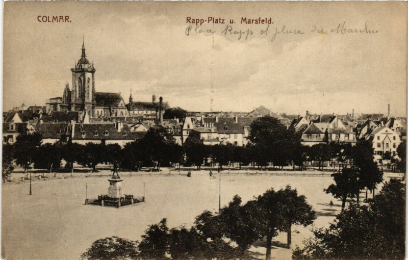 Carte postale ancienne Colmar - Rapp-Platz u. Marsfeld à Colmar