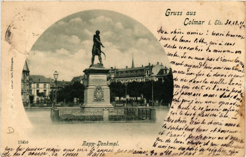 Carte postale ancienne Gruss aus Colmar i. Els. - Rapp-Denkmal à Colmar