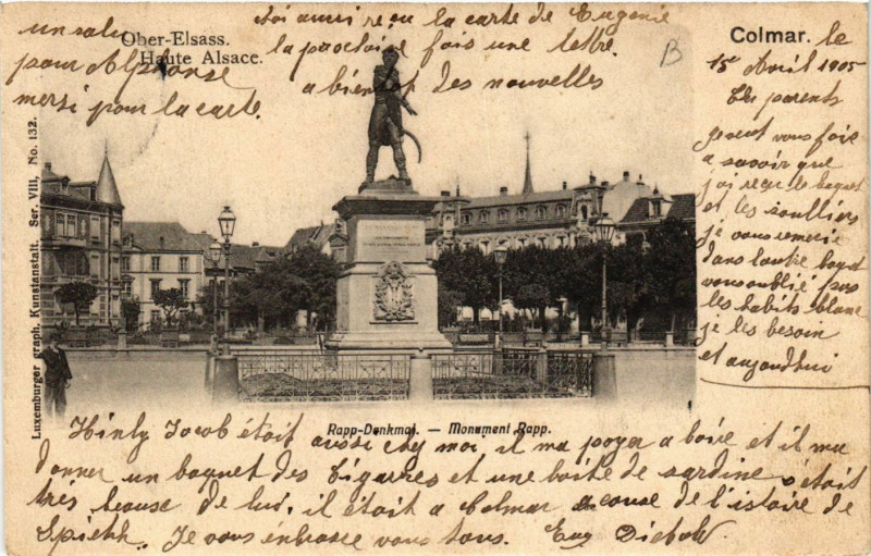 Carte postale ancienne Colmar le . . . - Rapp-Denkmal - Monument Rapp à Colmar