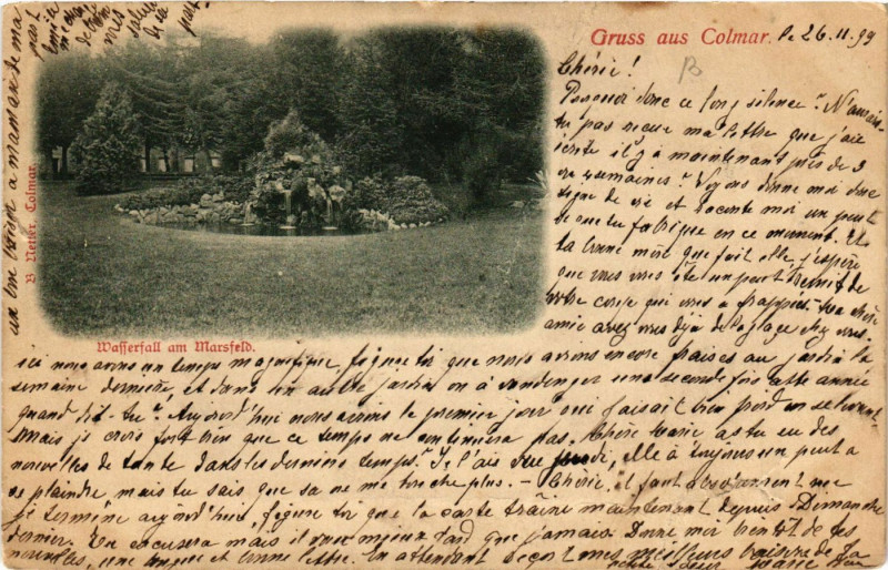 Carte postale ancienne Gruss aus Colmar - Wafferfail am Masfelb à Colmar