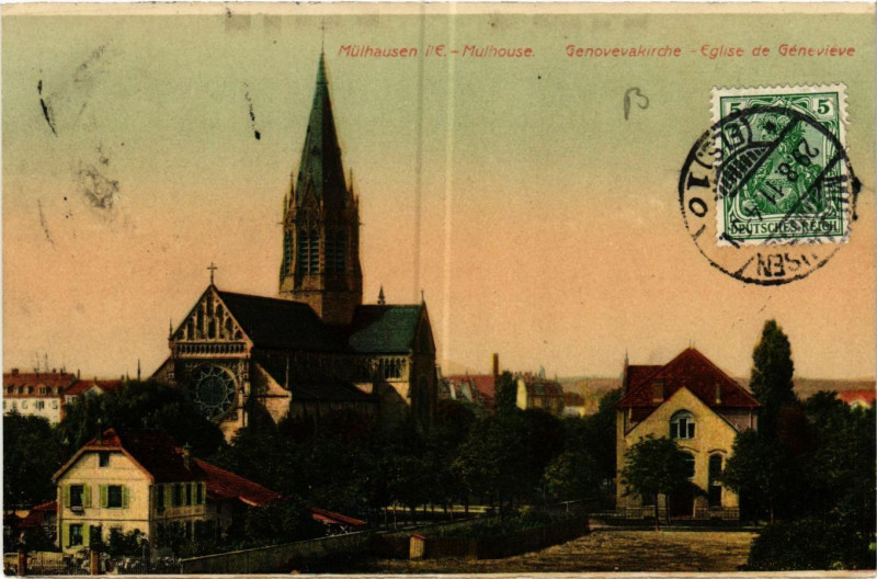 Carte postale ancienne Mulhausen i. E. Mulhouse Genovevekirche Eglise de Géneviéve à Mulhouse