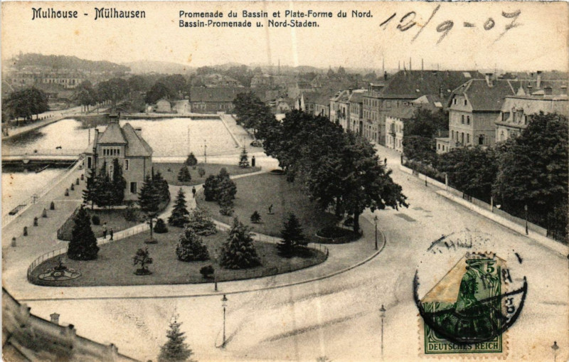 Carte postale ancienne Mulhouse-Mulhausen Promenade du Bassin et Plate-Forme du Nord à Mulhouse
