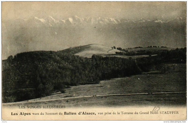 Carte postale ancienne Ballon d'Alsace vue prise de la Terrasse du Grand Hotel Stauffer