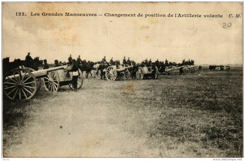 Carte postale ancienne Les Grandes Manoeuvres Changement de position de l'Artillerie