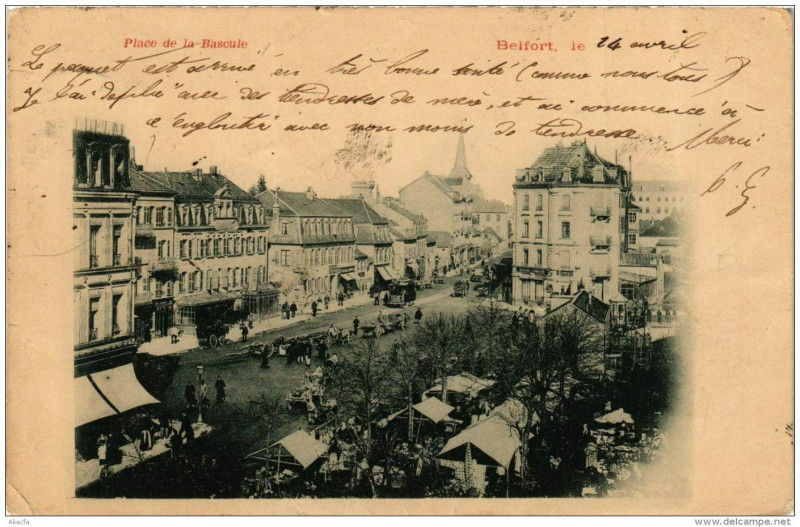 Carte postale ancienne Belfort Place de la Bascule à Belfort