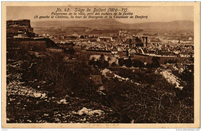 Carte postale ancienne Siege de Belfort Panorama de la Ville pres des rochers à Belfort
