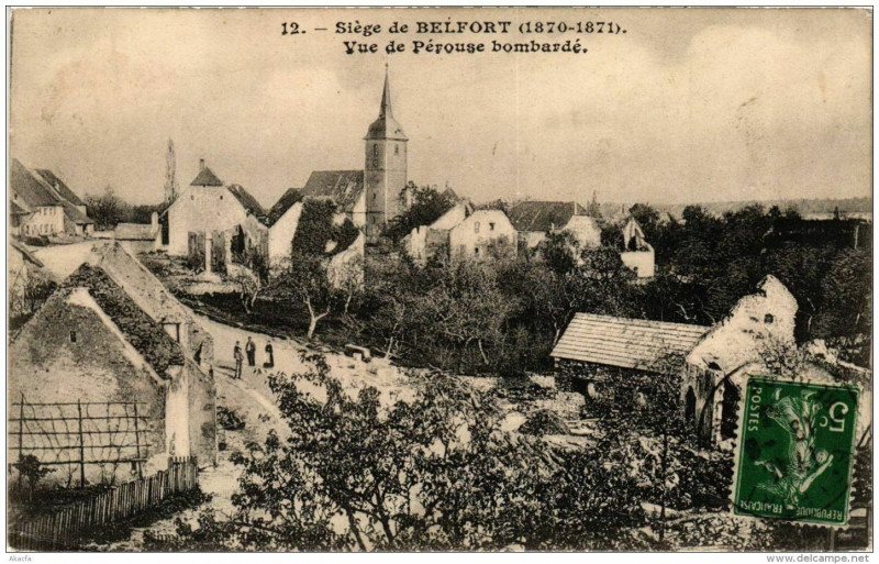 Carte postale ancienne Siege de Belfort Vue de Pérouse bombardé à Belfort