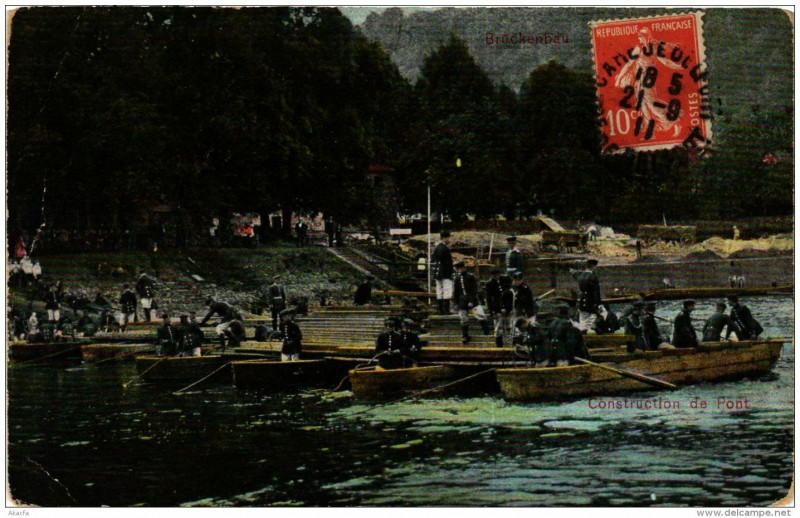 Carte postale ancienne Construction de Pont