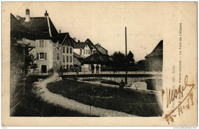 Carte postale ancienne Delle Le Pont de l'Allaine à Delle