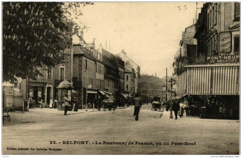 Carte postale ancienne Belfort Le Faubourg de France vu du Pont-Neuf à Belfort