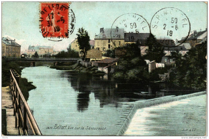 Carte postale ancienne Belfort Vue sur la Savoureuse à Belfort