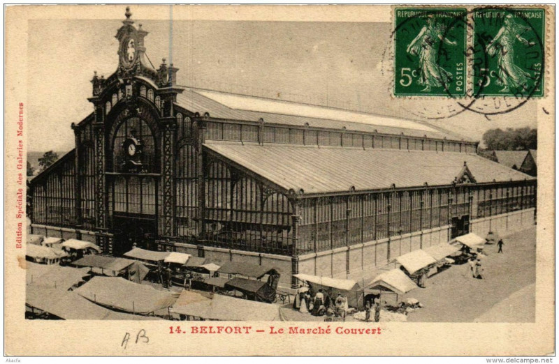Carte postale ancienne Belfort Le Marché Couvert à Belfort