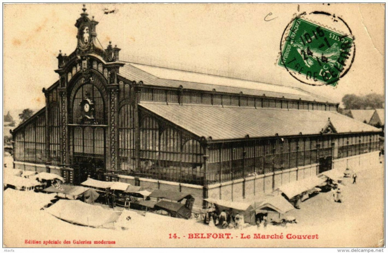 Carte postale ancienne Belfort Le Marché Couvert à Belfort
