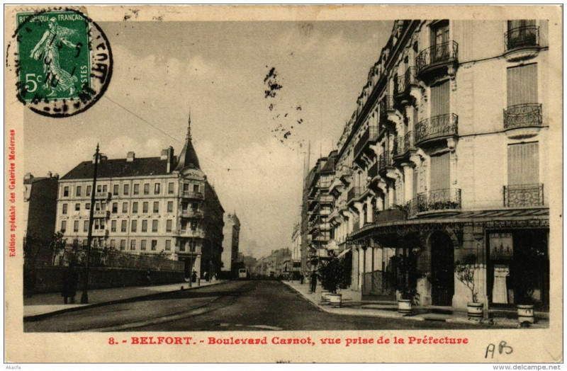 Carte postale ancienne Belfort Boulevard Carnot vue prise de la Préfecture à Belfort