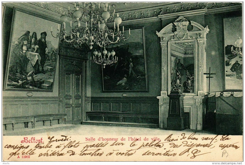 Carte postale ancienne Belfort Salle d'honneur de l'Hotel de Ville à Belfort