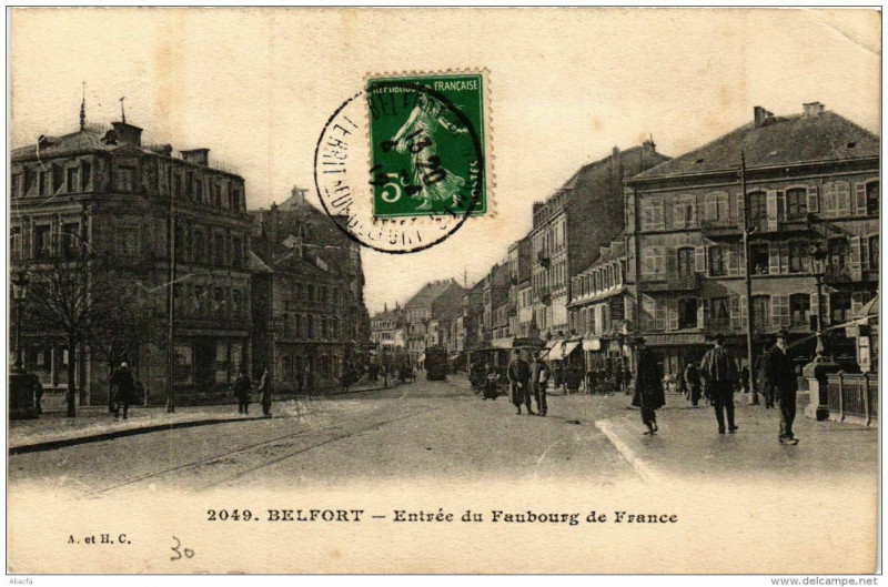 Carte postale ancienne Belfort Entrée du Faubourg de France à Belfort