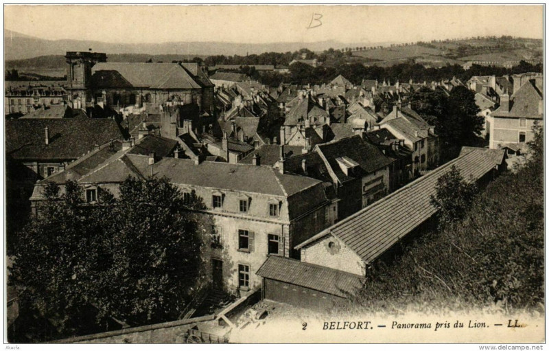 Carte postale ancienne Belfort Panorama pris du Lion à Belfort