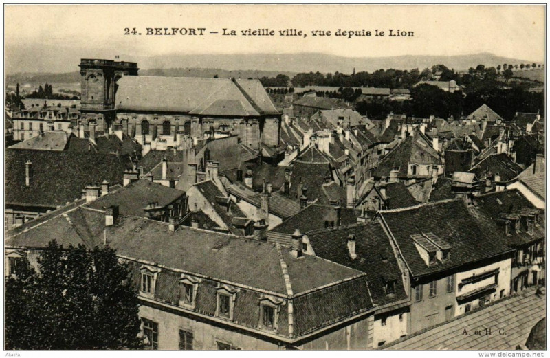 Carte postale ancienne Belfort La vieille ville vue depuis le Lion à Belfort
