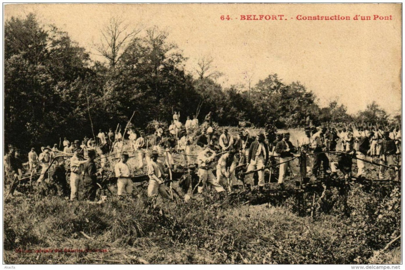 Carte postale ancienne Belfort Construction d'un Pont à Belfort