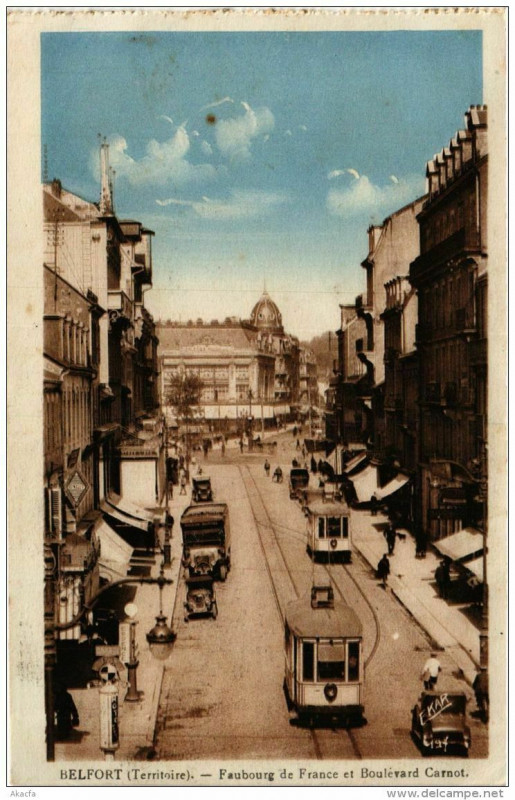 Carte postale ancienne Belfort Faubourg de France et Boulevard Carnot à Belfort