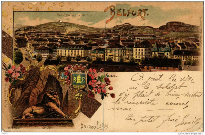 Carte postale ancienne Belfort Souvenir à Belfort