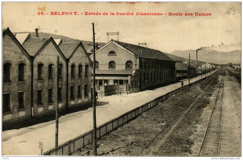 Carte postale ancienne Belfort Entrée de la Société Alsacienne Route des Usines à Belfort