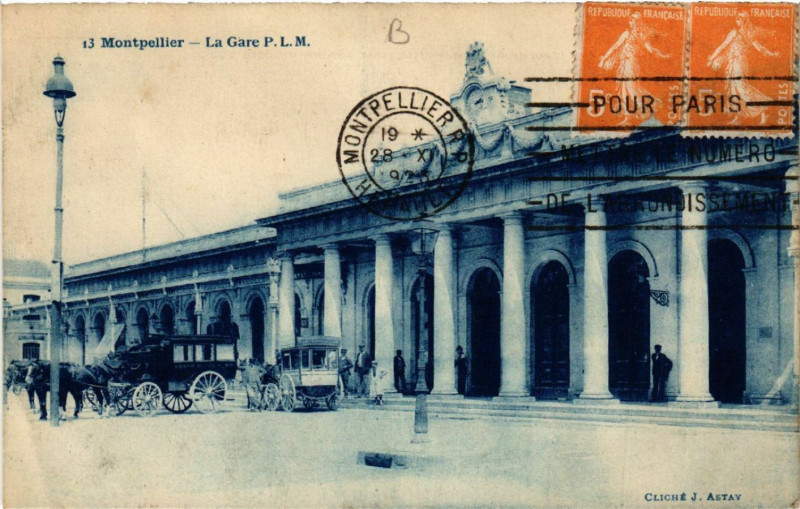Carte postale ancienne Montpellier - La Gare P. L. M à Montpellier