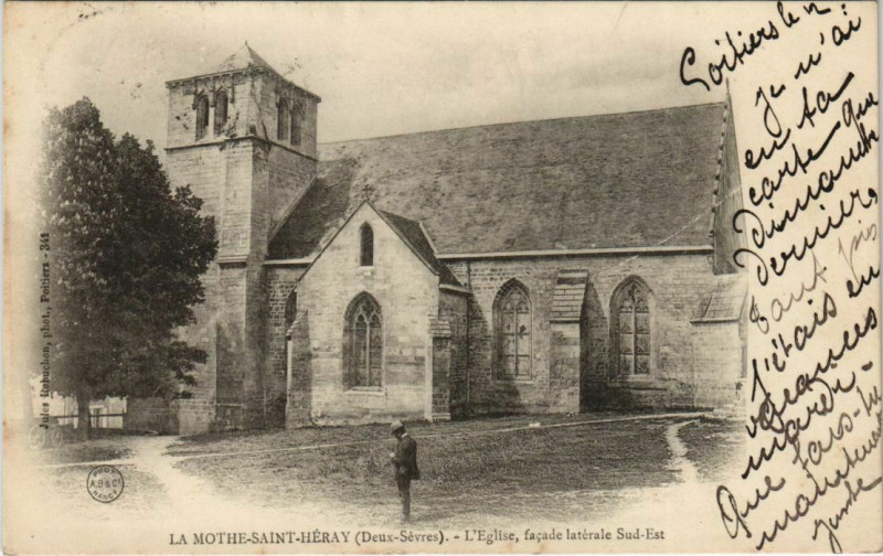 Carte postale ancienne La Mothe-Saint-Heray L'Eglise - Facade Laterale Sud-Est