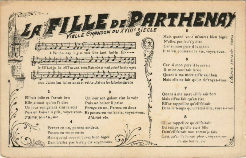Carte postale ancienne Parthenay La Fille de Partnehay - Vieille Chanson à Parthenay