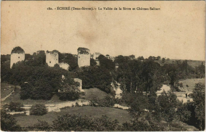 Carte postale ancienne Echire La Vallee de la Sevre et Chateau Salbart