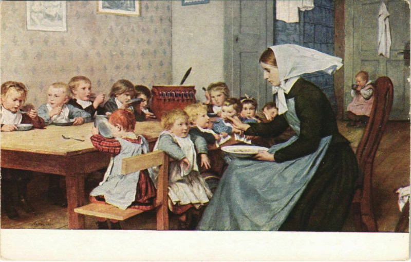 Carte postale ancienne Albert Anker - Die Krippe - La Creche - La Culla