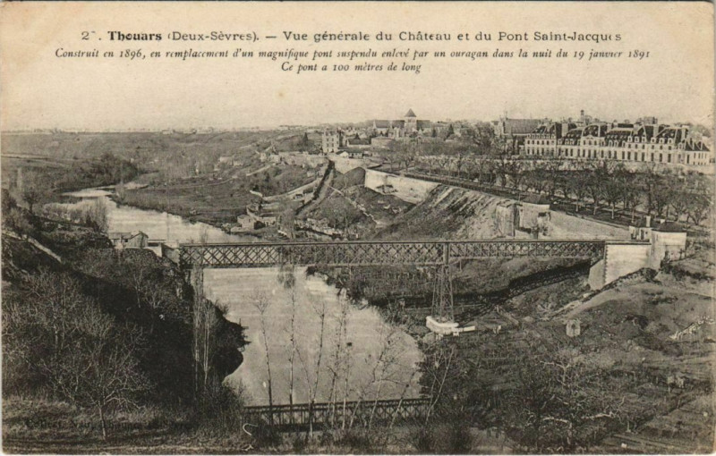 Carte postale ancienne Thouars Vue Generale du Chateau et du Pont Saint-Jacques à Thouars